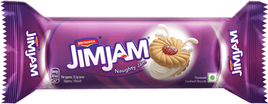 Britannia Jim Jam Vanilla Creme Sandwiched Between Two Crispy Biscuits